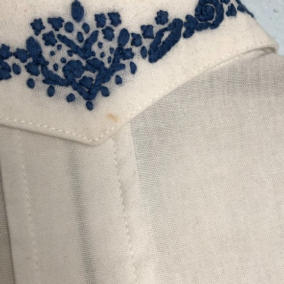 Vintage Gossl Germany Hand Embroidered White Button Down Shirt Blue 38 S - Picture 7 of 8
